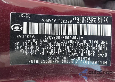 2005 Toyota Avalon Limited from USA, damaged, VIN 4T1BK36B85U058382